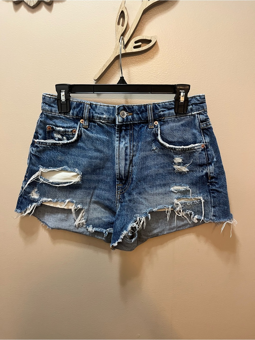 Zara High Waist Distressed Denim Shorts Size 6